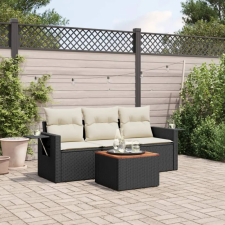 vidaXL 4 részes fekete polyrattan kerti ülőgarnitúra párnákkal kerti bútor