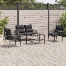 vidaXL 4 részes fekete polyrattan kerti ülőgarnitúra párnákkal kerti bútor