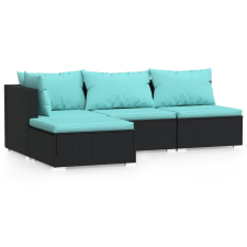 vidaXL 4 részes fekete polyrattan kerti ülőgarnitúra párnákkal (317534) kerti bútor