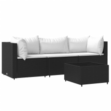 vidaXL 4 részes fekete polyrattan kerti ülőgarnitúra párnákkal (319735) kerti bútor