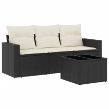 vidaXL 4 részes fekete polyrattan kerti ülőgarnitúra párnákkal (3218656) kerti bútor