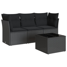 vidaXL 4 részes fekete polyrattan kerti ülőgarnitúra párnákkal (3249054) kerti bútor