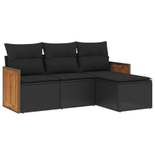 vidaXL 4 részes fekete polyrattan kerti ülőgarnitúra párnákkal (3259983) kerti bútor