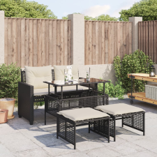 vidaXL 4 részes fekete polyrattan üveg kerti ülőgarnitúra párnával kerti bútor