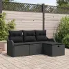 vidaXL 4 Részes Kerti Sofa Szett Párnákkal Fekete Poli Rattan