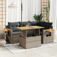 vidaXL 4 részes szürke polyrattan akácfa kerti ülőgarnitúra párnákkal kerti bútor