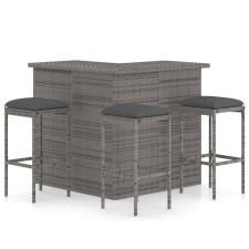 vidaXL 4 részes szürke polyrattan kerti bárszett párnával (3064924) kerti bútor