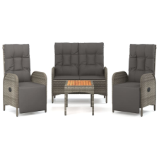 vidaXL 4 részes szürke polyrattan kerti étkezőszett párnával (3185085) kerti bútor
