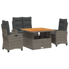 vidaXL 4 részes szürke polyrattan kerti étkezőszett párnával (3277404) kerti bútor