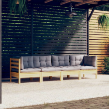 vidaXL 4 részes tömör fenyőfa kerti ülőgarnitúra szürke párnákkal kerti bútor