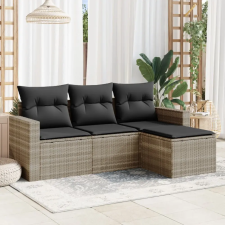 vidaXL 4 részes világosszürke polyrattan kerti ülőgarnitúra párnákkal kerti bútor