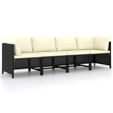 vidaXL 4 személyes fekete polyrattan kerti kanapé párnákkal (313515) kerti bútor