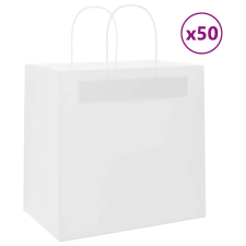 vidaXL 50 db fehér papírzacskók fogantyúkkal 26x17x25 cm ajándéktasak