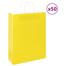 vidaXL 50 db sárga kraft papírzacskók fogantyúkkal 32x12x42 cm ajándéktasak
