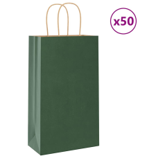 vidaXL 50 db zöld kraft papírzacskók fogantyúkkal 21x11x36 cm ajándéktasak