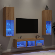 vidaXL 5 darab füstös tölgy színű szerelt fa TV-bútor LED-del bútor