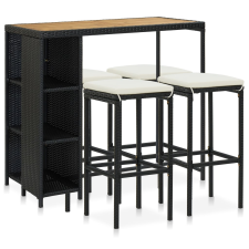 vidaXL 5 darabos fekete polyrattan kerti bárszett párnákkal (3064916) kerti bútor