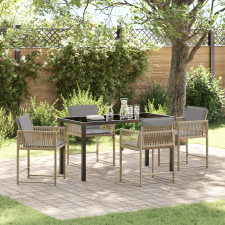 vidaXL 5 darabos kerti étkező szett párnával, bézs poli rattan kerti bútor