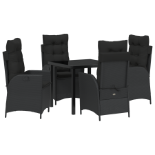 vidaXL 5 darabos kertiszék étkezőszett párnákkal - Fekete poli rattan (3380485) kerti bútor