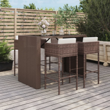 vidaXL 5 részes barna polyrattan kerti bárszett párnákkal kerti bútor