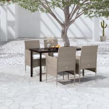 vidaXL 5 részes bézs és fekete kerti étkezőgarnitúra párnákkal kerti bútor