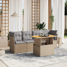 vidaXL 5 részes bézs polyrattan kerti ülőgarnitúra párnákkal kerti bútor