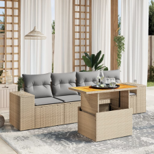 vidaXL 5 részes bézs polyrattan kerti ülőgarnitúra párnákkal kerti bútor