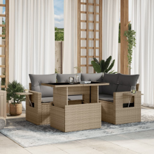 vidaXL 5 részes bézs polyrattan kerti ülőgarnitúra párnákkal kerti bútor