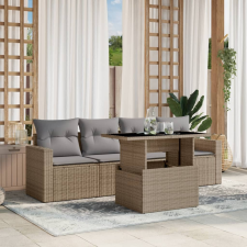 vidaXL 5 részes bézs polyrattan kerti ülőgarnitúra párnákkal kerti bútor