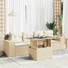 vidaXL 5 részes bézs polyrattan kerti ülőgarnitúra párnákkal kerti bútor