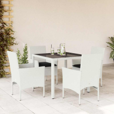 vidaXL 5 részes fehér polyrattan/üveg kerti étkezőgarnitúra párnákkal kerti bútor