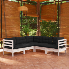 vidaXL 5 részes fehér tömör fenyőfa kerti ülőgarnitúra párnákkal kerti bútor