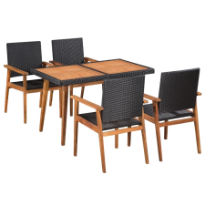 vidaXL 5 részes fekete/barna kültéri polyrattan étkezőszett kerti bútor
