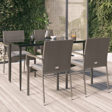 vidaXL 5 részes fekete és szürke polyrattan kerti étkezőszett párnával kerti bútor