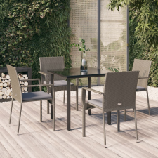 vidaXL 5 részes fekete és szürke polyrattan kerti étkezőszett párnával kerti bútor