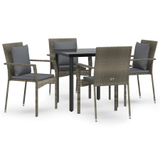 vidaXL 5 részes fekete és szürke polyrattan kerti étkezőszett párnával (3185114) kerti bútor