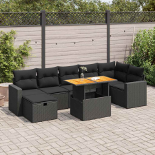 vidaXL 5 részes fekete polyrattan akácfa kerti kanapészett párnákkal kerti bútor