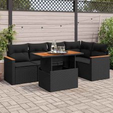vidaXL 5 részes fekete polyrattan akácfa kerti kanapészett párnákkal kerti bútor