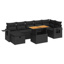 vidaXL 5 részes fekete polyrattan akácfa kerti kanapészett párnákkal (3328035) kerti bútor