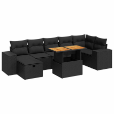 vidaXL 5 részes fekete polyrattan akácfa kerti kanapészett párnákkal (3328091) kerti bútor