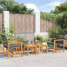 vidaXL 5 részes fekete polyrattan és akácfa kerti társalgógarnitúra kerti bútor