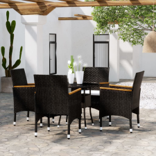 vidaXL 5 részes fekete polyrattan és edzett üveg kerti bisztrószett kerti bútor