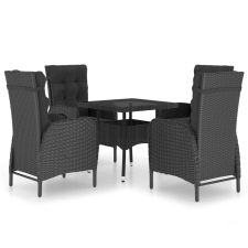 vidaXL 5 részes fekete polyrattan és üveg kerti étkezőgarnitúra (3058528) kerti bútor