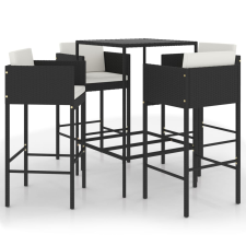 vidaXL 5 részes fekete polyrattan kerti bárszett párnákkal (3094790) kerti bútor