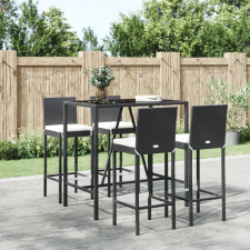 vidaXL 5 részes fekete polyrattan kerti bárszett párnával kerti bútor