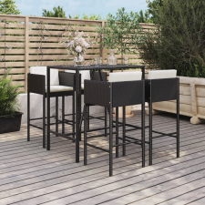 vidaXL 5 részes fekete polyrattan kerti bárszett párnával kerti bútor