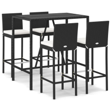 vidaXL 5 részes fekete polyrattan kerti bárszett párnával (3187643) kerti bútor