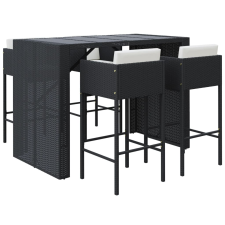 vidaXL 5 részes fekete polyrattan kerti bárszett párnával (3200667) kerti bútor