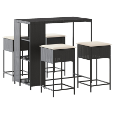vidaXL 5 részes fekete polyrattan kerti bárszett párnával (3261493) kerti bútor