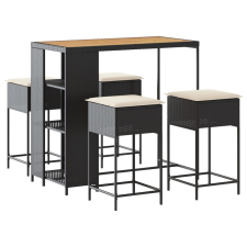 vidaXL 5 részes fekete polyrattan kerti bárszett párnával (3261497) kerti bútor